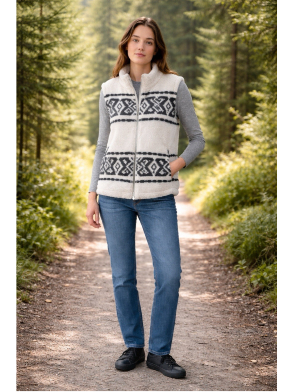 Lucky Brand Large Sherpa Fleece Zip Vest Southwestern Geometric Fair Isle Cozy